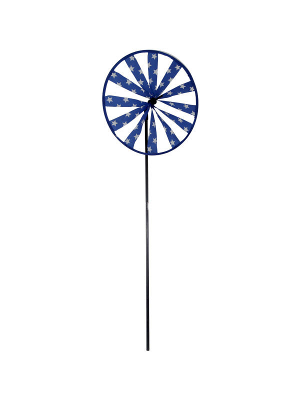 Blue Polka Dot Disc Wooden Pole Windmill